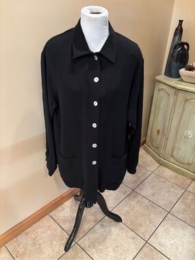 Valerie Stevens Women's Black Button Up Top 100% Pure Silk Long Sleeve Size 12